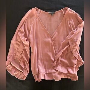 Pink Blouse 3/4 Ruffle Bell Sleeves Back Tie Rayon Cotton Y2K BarbieCore‎ Size L